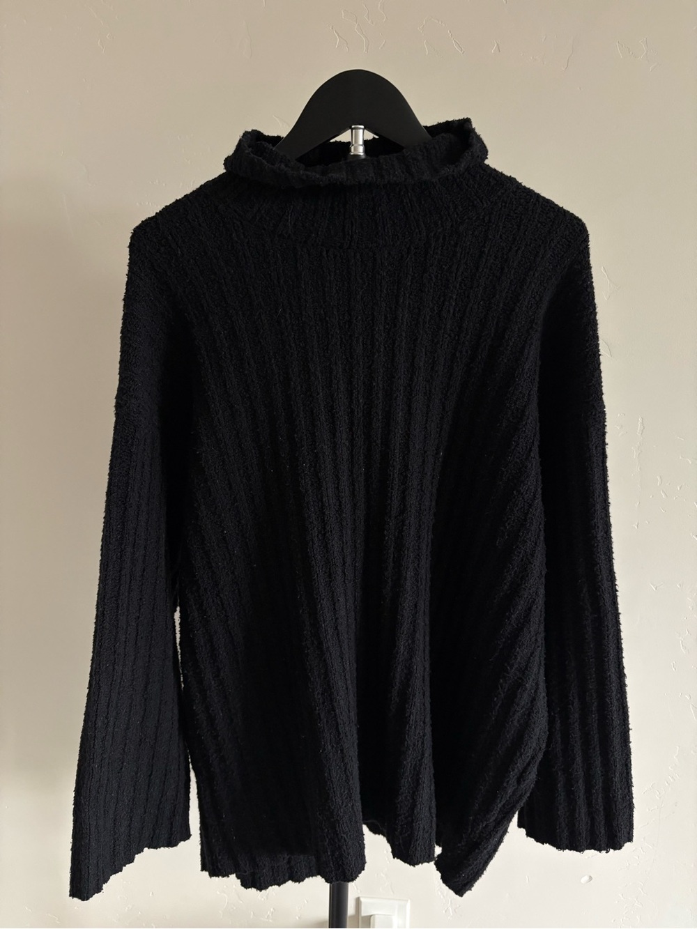 Black Ribbed Mock-Neck Women's Sweater